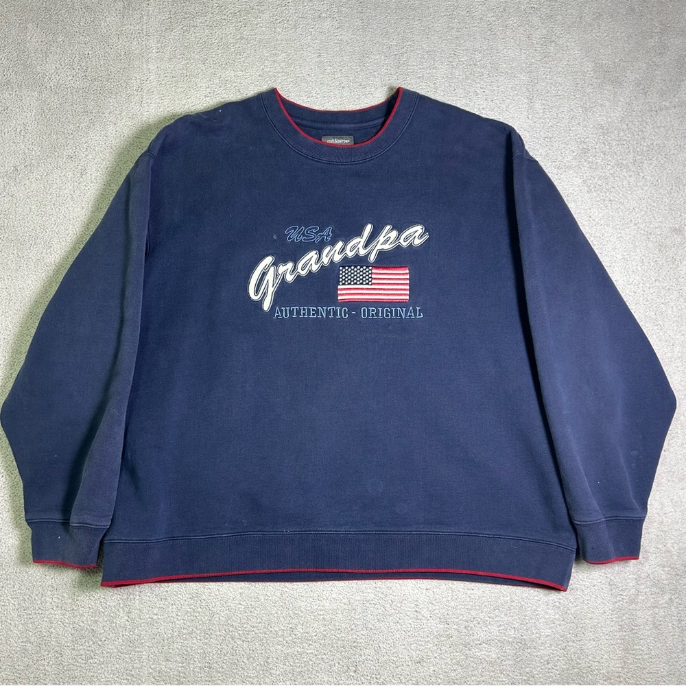 croft & barrow Navy Crewneck Sweatshirt with Red Trim and Flag Graphic